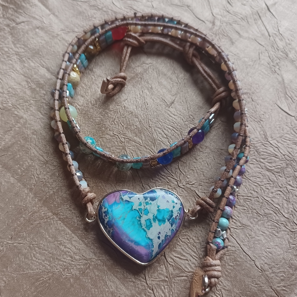 Gemstone Heart Wrap Bracelet